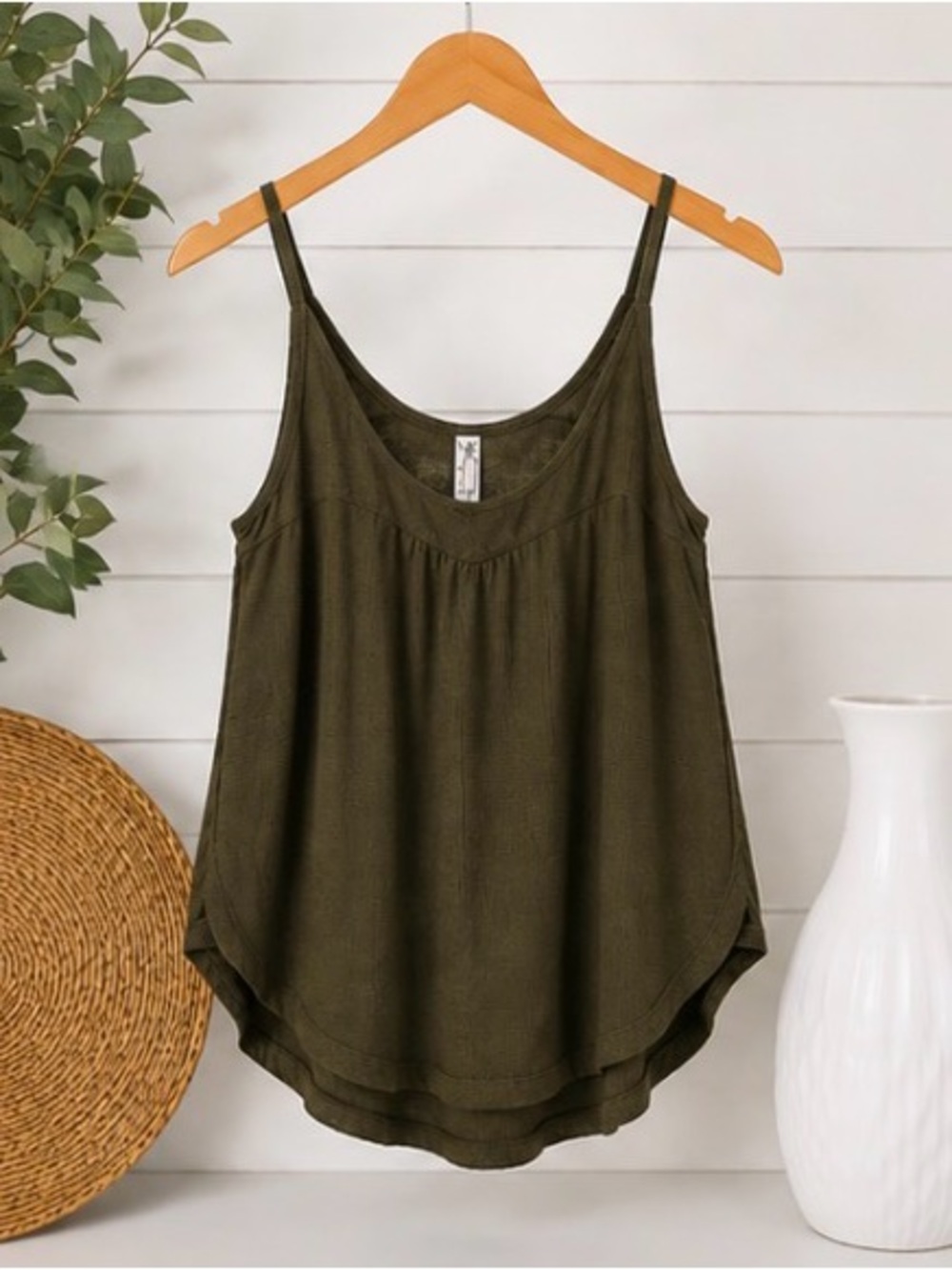 Free People Intimately Olive Green Ribbed Swing Cami Tank Top Size M - Picture 2 of 4